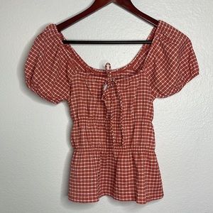 Madewell XS Gingham Peplum Tiered Top NWT